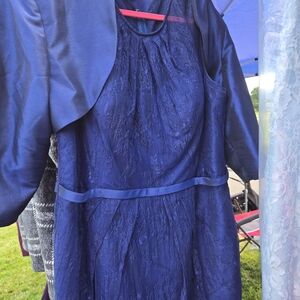 Mon Cheri Navy Blue Lace Midi Dress Sleevless With Bolero